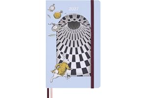 Moleskine Alice äventyr i Underlandet 12-månaders daglig planerare 2027, linjerad med hårt skydd och elastisk stängning