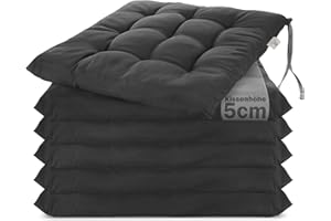 Brandsseller 6er Set Stuhlkissen 40x40x5 cm Sitzkissen Polster Stuhlauflage mit Haltebändern Dekokissen für Indoor Outdoor gesteppt - Anthrazit