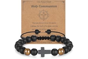 ilasif Cross Bracelet for Boys, Adjustable Woven Bead Cross Bracelet Christening Gifts for Teen Boys, Birthday Baptism Christian Christmas Jewellery Gifts for Son Grandson Nephew Brother