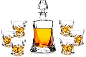 KANARS Vasos y Jarra de Whisky, 800 ml Decantador y 6× 300 ml Copas para Martini, Scotch, Coñac, Bourbon, Juego de 5 Piezas, Exquisita Caja de Regalo