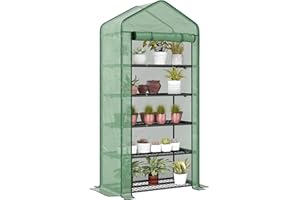 Outsunny Invernadero de Jardín de 5 Niveles Invernadero de Exterior con Puerta Enrollable con Cremallera Anti-UV Diseño Ensanchado y Estantes Cubierta de PE 135g/㎡ 90x49x193 cm Verde