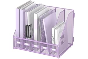 SUPTIDY Schreibtisch-Organizer aus Metall, Zeitschriftenhalter mit 5 vertikalen Fächern, Organizer für Büro, Schreibtisch, Heimarbeitsplatz, Lila