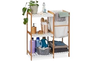 Relaxdays Scaffale Bagno Cesto Portabiancheria, Autoportante, Mobiletto Bambù & Legno MDF, 76x65,5x33 cm,naturale/bianco