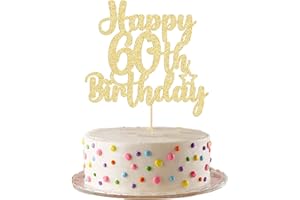 Gyufise Happy 60th Birthday Cake Topper - Glitter 'Cheers to 60 Years' Cake Pick for Anniversary Party Decorations Supplies (Gold, 1Pc)