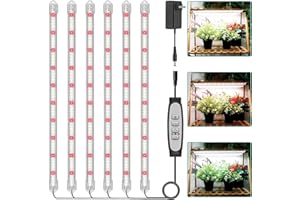COKOLILA 6 Barras Luz de Cultivo de espectro completo, Lampara Cultivo con 360 LED, Luz para Crecimiento con temporizador automático 6/12/18H, 5 niveles de regulación, decuado para Plantas de Interior