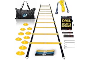 INVINCIBLE FITNESS Escalera de agilidad Set, 11 peldaños, duradero Materiales, portátil Bolsa de transporte, incluye 4 piquetas de Metal + Bonus: 2,5 "Lacrosse masaje Pelota, por Invencible Fitness
