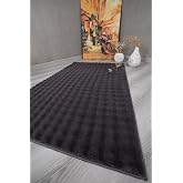 my evilla Dekoratif Bubble Uzun T&uuml;yl&uuml; Yumuşak Puffy Peluş Kaymaz Yıkanabilir Salon Koridor Halı Yolluk Antrasit 80 x 150