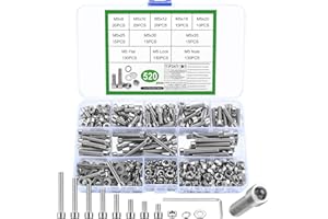 SZSLMY 520 Pièces Set de Vis M5, Boulons Vis et écrous, Vis Boulons et écrous, Vis à Tête Cylindrique à Six Pans Creux en Acier Inoxydable, Vis Boulon et écrous et Rondelles Kit pour Réparation Bricolage