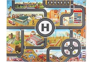 JTMM PVC Firefighting City Mat 100 x 130 cm, controllo del fuoco Play, Toddler Car Track Tappeto, Area Tappeto per Bambini e Bambini Camere da letto e Sala giochi