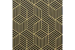 TIMEET Papier Peint Hexagonal avec Géométrie Papier Noir avec Bandes Dorées, Décollez et Collez - Autocollant Amovible - Rouleau de Film Vinyle Décoratif pour Etagère et Tiroir(40CMX2M)
