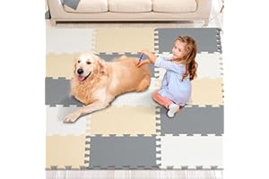 VEVOR 16 Tiles Kids Play Mat, 0.4 Inch EVA Foam, 12" x 12" Puzzle Play Mat, 16 sq.ft Coverage, Interlocking Toddler Mats for Play Room, Nursery, Living Room, Camel & Gray & Beige