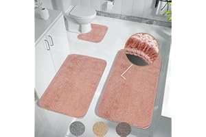 Achiiso Bathroom Mat Set 3 Pieces,Non Slip Bathroom Toilet Mat, Super Absorbent Microfiber Bathroom Floor Mat Machine Washable Bath Rug(Pink,U40x50cm +50x60cm+50x80cm