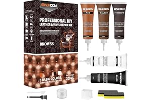 Kit Riparazione Pelle 5 Colori, Endhokn Kit di Riparazione in Pelle e Vinile per Divani, Seggiolini Auto, Giacche, Borse, Portafogli, Cinture, Scarpe, Fori e Graffi Riparazione Pelle (40ml*5)