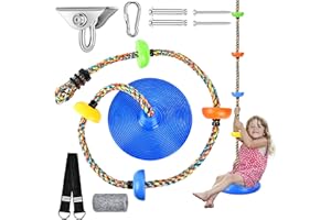 Herefun Corde d'escalade Balancoire, Balançoire Disque pour Enfants avec Plateforme, Crochets, Bande de Connexion, Charge maximale 200 kg, Balançoire Extérieur Suspendu pour Balcon Jardin (Bleu)