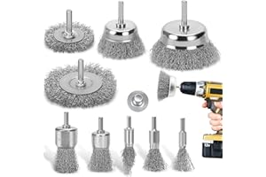 DazSpirit 9 pcs Wire Brushes for Drills Set, Brass Coated Wire Wheel & Cup Brush Set with 1/4-Inch Shank Drill Attachment Kit for Rust Removal, Stripping, and Abrasive