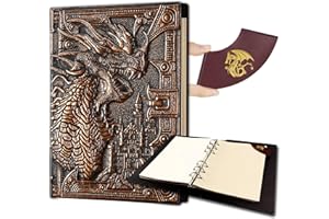 Ancient Deer DND-Notizbuch/Tagebuch, einzigartiges 400-seitiges Buch mit 3D-Drachen, Leder, nachfüllbar, 6-Ringen-Ordner und Lesezeichen für Dungeons und Drachen, D&D-Würfelzubehör, Rollenspiele,