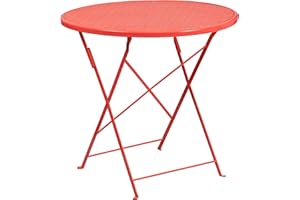 Flash Furniture Muebles Flash Oia-Mesa de Patio Plegable Redonda de Acero de Grado Comercial Pulgadas para Interiores y Exteriores, aleado, Coral, 30" Round
