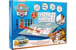 Paw Patrol - Zestaw pisaków w sprayu Deluxe – kredki dla dzieci – zestaw do malowania z kolorowymi kredkami i szablonami (PW22368)