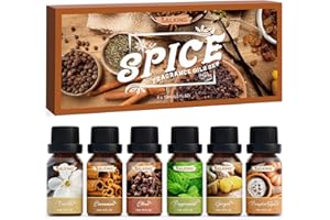 SALKING Jesienny zestaw olejków eterycznych do aromaterapii, zestaw prezentowy, olejki zapachowe do dyfuzora, nawilżacza powietrza, 6 x 10 ml, wanilia, cynamon, goździk, przyprawa do dyni, mięty