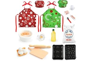 IHLOOTD Ropa Elfo Navidad Muñeco 23 Piezas Accesorios Elfo Travieso Navidad Complementos Elfo Navidad Muñeco Miniaturas para Casa de Muñecas Cocina Miniatura Rojo y Verde Delantal, Sombrero, Rodillo