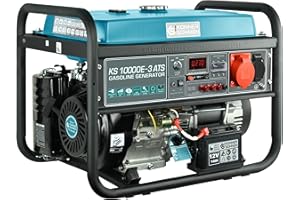 K&S KÖNNER&SÖHNEN Groupe électrogène à essence KS 10000E-3 ATS pour consommateurs triphasés (400V) avec un ATS intégré, puissance max 8000W, démarrage manuel/électro/automatique, Schuko 1x16A (400V), 1x16A (230V).