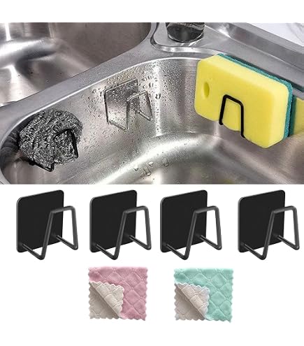 2 pezzi Porta spugna neri per lavello della cucina, porta spugna impermeabile in acciaio inossidabile SUS304 di alta qualità per lavello - Porta spugna adesivo forte ad asciugatura rapida YMYNY