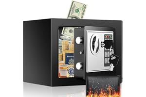 TISKGG Mini Safe Tresor für Zuhause, Digitaler Tresor mit Ersatzschlüssel, Abnehmbarem Regal und Alarmanlage, Wandtresor mit Zahlenschloss für Bargeld Wichtiger Dokumente