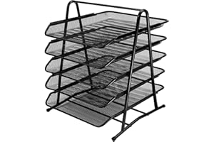 PLSOPPKG Bandeja para Cartas, 5 Niveles de Malla metálica, Organizador de Bandeja de Cartas, Bandeja de Documentos de Metal Bandeja de Papel, A4 Bandeja de Escritorio para Oficina Soportes de Apilamiento