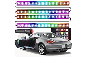 ‎RETOO Retoo Oświetlenie wnętrza samochodu 48 LED RGB, 4 x taśma samochodowa wielokolorowa do zapalniczki 12V, Sterowane pilotem oświetlenie wnętrza, bagażnika auta, Wodoodporne podświetlenie ambitne