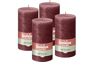 BOLSIUS Rustikale Stumpenkerze, dunkelrot, 13 x 7 cm, 4 Stück
