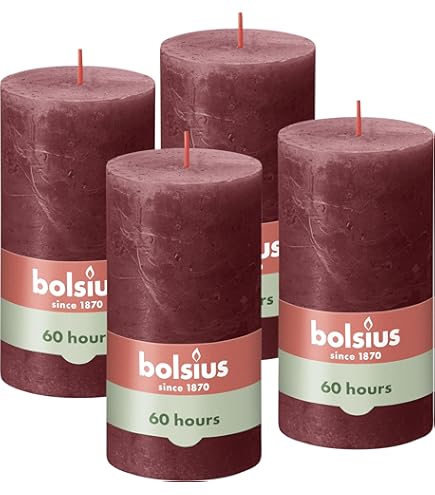 Bolsius Bougie Pilier Rustique - Rouge - Paquet De 4-19 X 7 Cm - Temps