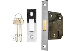 TSS 3 Lever Mortice Dead Locks for Internal Doors 2.5" (65mm) in Satin Chrome. Internal Door Lock with 2 Keys. Door Lock with Key for Internal and External Doors.