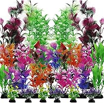 QUOZUO 20 stuks kleurrijke aquariumdecoraties plastic planten, klein tot groot, aquariumdecoratie