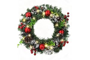 CIRULLI Corona Navidad Puerta,Coronas de Navidad 30 cm,Guirnalda de Navidad para Puerta Exterior,Corona de Abeto,Corona navideña Artificial para Puerta de Entrada