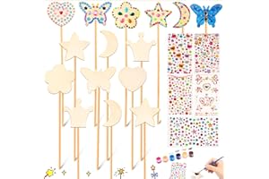 SOUNDZERO 18 Pièce Baguette Magique Bois, Kit Fabrication Baguette Magique, Baguette Magique en Bois a Decorer, Avec 5 Autocollants Bijoux, Étoile, Lune, Couronne, Convient Aux Filles, Cadeau d'Anniversaire