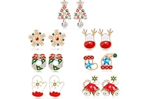 HOWAF 7 Pairs Christmas Earrings for Women Girls, Xmas Earrings Studs for Women Girls Christmas Jewellery Gift, Snowflake Reindeer Christmas Tree Bell Santa Hat Wreath Glove Sock Earrings