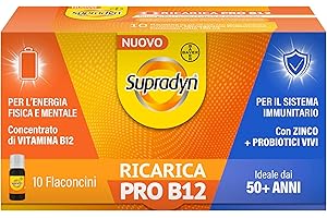 Supradyn Ricarica PRO B12, Integratore con Vitamina B12, Zinco e Probiotici, per la Stanchezza Fisica e Mentale e il Supporto al Sistema Immunitario dopo i 50 anni, Adulti 50+, 10 flaconcini