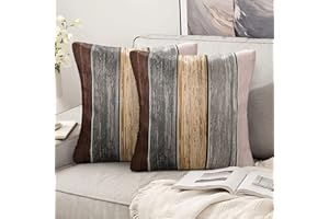 HANRUNSI Fundas Cojin 45x45 Gris Marrón Juego de 2 Fundas Cojines 45x45 Lino Marrón Fundas de Cojin Modernos Raya de Madera Cuadrada Cojín Retro para Sofá Cama de Coche Sala de Estar Decoración del Hogar