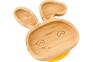 bamboo bamboo® Hase Baby Saugnapf-Teller, Standfeste Saug-Fütter-Teller, aus naturbelassenem Bambus