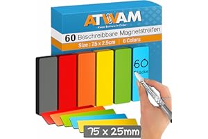 ‎ATWAM ATWAM - 60 Magnetstreifen Beschreibbar – 75 x 25 mm – 6 Farben - Scrum & Kanban - Beschreibbare Magnete - Für Whiteboard, Magnettafel, Magnetwand & Kühlschrank