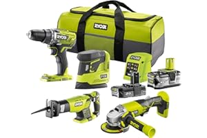 RYOBI - Combo 2 outils 18 Volts ONE+ : Perceuse 50 Nm + Scie sabre + Meuleuse + Ponceuse + 2 batteries (2 & 4Ah) + Chargeur + sac de transport - R18CK4E-242S
