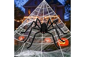 Bilivry Dekoracyjny pająk na Halloween, duży outdoor: 1,5 m ogromny pająk + 5 m ogromna pajęczyna + 20 mini pająków, na Halloween, do ogrodu na zewnątrz, dla właścicieli domów, rodziców, gospodarzy