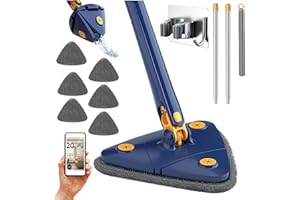 VONALA Swift 360 Mopa para Limpiar Azulejos y Paredes Autoescurrible con Soporte Pared y 6 Recambios de Microfibra,Fregona Giratoria 360 Triangular, Mopas de Limpieza Suelos, Mopa Triangular Giratoria