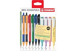 STABILO My Essential - Set Scuola & Ufficio - Pochette con 12 prodotti: 4 swing cool Pastel, 4 pointMax, 2 pointball, 1 GREENgraph, 1 blocco fogli adesivi