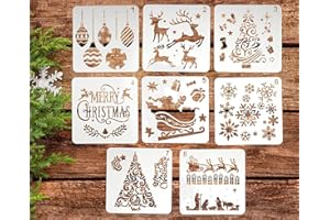 BTORER BTORER BTORER 8Pcs Christmas Stencils Template Plastic Craft Stencils for Painting Wood, Spraying Door Window, Journal Scrapbook Cards Making, DIY Xmas Decoration(5 x 5inch)