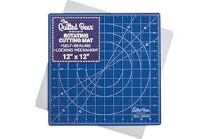 The Quilted Bear Rotating Cutting Mat 12" x 12" - Square Self Healing 360° Rotating Craft Cutting Mat with Innovative Locking Mechanism for Quilting & Sewing Your Choice of Colours Available! (Blue)