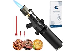 Chalumeau de Cuisine, GUYUWE Intéressante Torche de Cuisine avec Verrou de Continuez et Flamme Ajustable Brûleur pour la Crème Brûlée,Barbecue,Camping,DIY(Butane Non Inclus) (Noir)