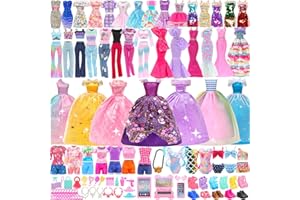 Festfun 57 Pcs Accessoire de Poupée 3 Robes de Soirée 4 Habits 10 Robes 3 Maillots de Bain 15 Chaussures et 22 Accessoire de Poupée de 11,5 Pouces