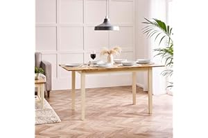Furniturebox UK 4 to 6 Seat Extendable Wood Table - Salcombe Wooden Extending Dining Table - Pale Oak Stain Top Cream Legs - Fresh Take on Traditional Farmhouse Dining Furniture - Solid Rubberwood