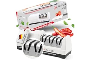 AUSTEIN Affilacoltelli elettrico Professionale al diamante TG2202 - con 3 Fasi Versatili, Mole diamantate Monocristalline, Affilatura Rapida, Motore Ultra Silenzioso, Protezione dal Surriscaldamento